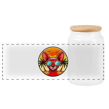 Rote Devon Rex Katzenrasse Cartoon Sonnenbrille Strand - Panorama Keksdose mit Holzdeckel - Weiß - Vorne