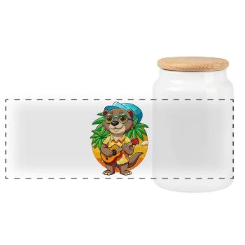 Drôle Otter Cartoon Summer Beach Lunettes de soleil Guitare - Boîte à biscuits avec couvercle en bois - blanc - Devant