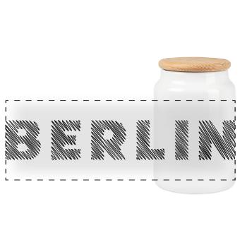 Berlin Deutsche Hauptstadt Schraffur Schrifzug - Panorama Keksdose mit Holzdeckel - Weiß - Vorne