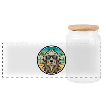 Bergamasco Chien Race Dessin Animé Lunettes De Soleil Plage - Boîte à biscuits avec couvercle en bois - blanc - Devant