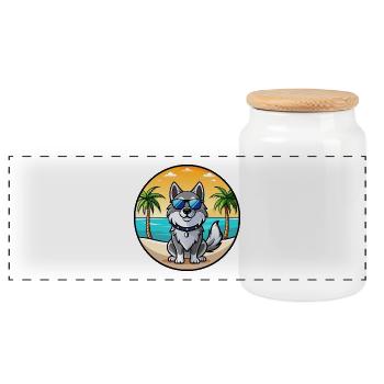 Norwegische Elchhunderasse Cartoon Sonnenbrille - Panorama Keksdose mit Holzdeckel - Weiß - Vorne
