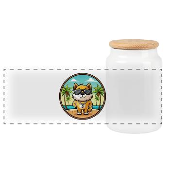 Milieu Asiatique Ovtcharka Chien Race Dessin Animé Plage - Boîte à biscuits avec couvercle en bois - blanc - Devant