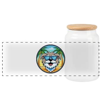 Malteser Hund Rasse Cartoon Sonnenbrille Strand - Panorama Keksdose mit Holzdeckel - Weiß - Vorne