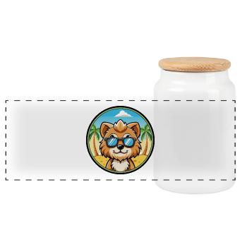 Lowchen Little Lion Dog Breed Cartoon Sunglasses - Panoramic Cookie Jar with Wooden Lid - white - Front
