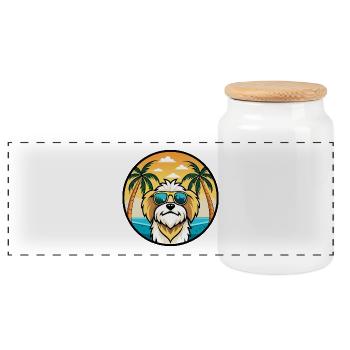 Lhassa Apso Chien Race Dessin Animé Lunettes De Soleil Plage - Boîte à biscuits avec couvercle en bois - blanc - Devant