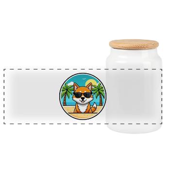 Koreanische Jindo Hunderasse Cartoon Sonnenbrille Strand - Panorama Keksdose mit Holzdeckel - Weiß - Vorne