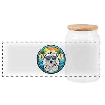 Komondor Hunderasse Cartoon Sonnenbrille Strand - Panorama Keksdose mit Holzdeckel - Weiß - Vorne