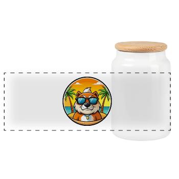 Moskau Watchdog Rasse Cartoon Sonnenbrille Strand - Panorama Keksdose mit Holzdeckel - Weiß - Vorne
