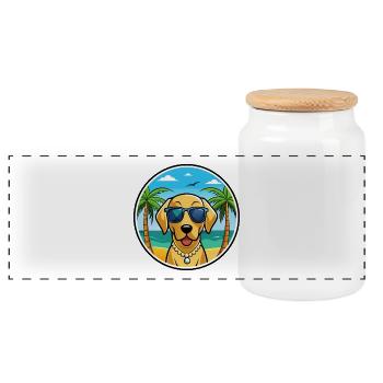 Labrador Hund Rasse Cartoon Sonnenbrille Strand - Panorama Keksdose mit Holzdeckel - Weiß - Vorne