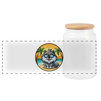 Keeshond Chien Race Dessin Animé Lunettes de Soleil Plage - Boîte à biscuits avec couvercle en bois - blanc - Devant