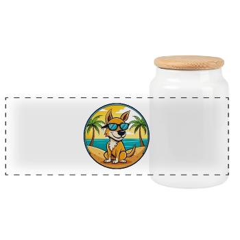 Kangaroo Dog Breed Cartoon Sunglasses Beach - Panoramic Cookie Jar with Wooden Lid - white - Front
