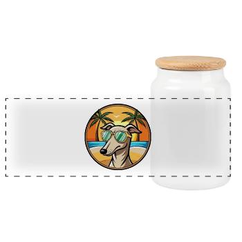 Windhund Hund Rasse Cartoon Sonnenbrille Strand - Panorama Keksdose mit Holzdeckel - Weiß - Vorne