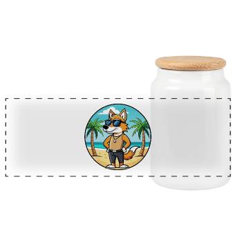 English Foxhound Dog Breed Cartoon Sunglass Beach - Panoramic Cookie Jar with Wooden Lid - white - Front