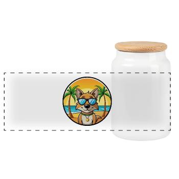 Indian Pariah Dog Breed Cartoon Sunglasses Beach - Panoramic Cookie Jar with Wooden Lid - white - Front