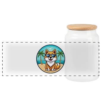 Isländischer Schäferhund Rasse Cartoon Sonnenbrille Strand - Panorama Keksdose mit Holzdeckel - Weiß - Vorne