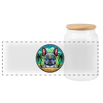 Französische Bulldogge Rasse Cartoon Sonnenbrille Strand - Panorama Keksdose mit Holzdeckel - Weiß - Vorne