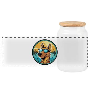 Deutscher Windhund Rasse Cartoon Sonnenbrille Strand - Panorama Keksdose mit Holzdeckel - Weiß - Vorne
