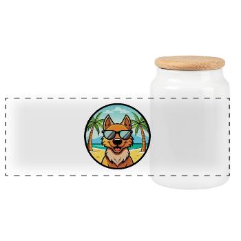 Friesischer Vorstehhund Rasse Cartoon Sonnenbrille Strand - Panorama Keksdose mit Holzdeckel - Weiß - Vorne