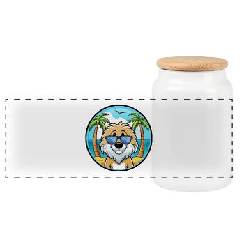Frisian Water Dog Breed Cartoon Sunglasses Beach - Panoramic Cookie Jar with Wooden Lid - white - Front