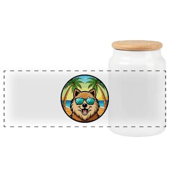 Eurasier Dog Breed Cartoon Sunglasses Beach - Panoramic Cookie Jar with Wooden Lid - white - Front