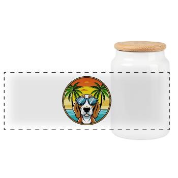 English Coonhound Dog Breed Cartoon Sunglass Beach - Panoramic Cookie Jar with Wooden Lid - white - Front