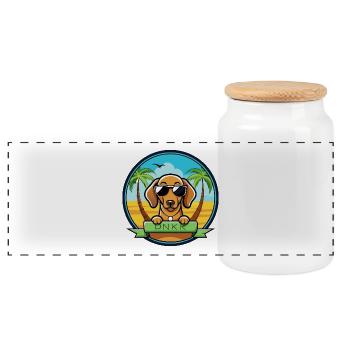 Dunker Hunderasse Cartoon Sonnenbrille Strand - Panorama Keksdose mit Holzdeckel - Weiß - Vorne