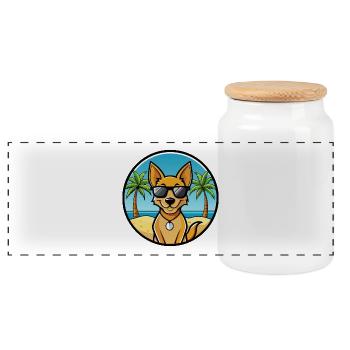 Dingo Hund Rasse Cartoon Sonnenbrille Strand - Panorama Keksdose mit Holzdeckel - Weiß - Vorne