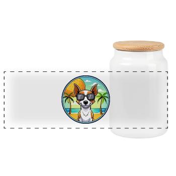 Decker Rat Terrier Hunderasse Cartoon Sonnenbrille - Panorama Keksdose mit Holzdeckel - Weiß - Vorne