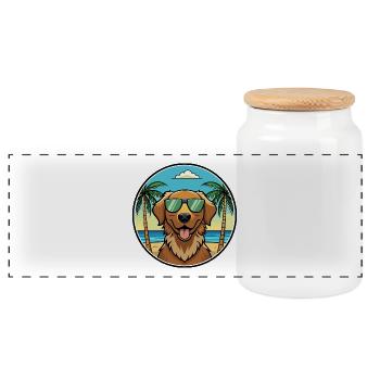 Chesapeake Bay Retriever Dog Breed Cartoon Beach - Panoramic Cookie Jar with Wooden Lid - white - Front