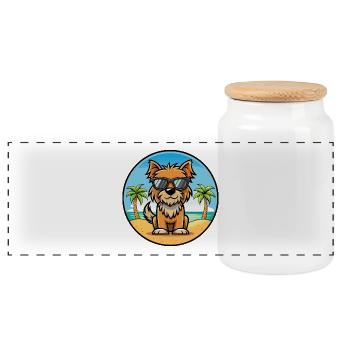 Belgische Griffon Hunderasse Cartoon Sonnenbrille Strand - Panorama Keksdose mit Holzdeckel - Weiß - Vorne