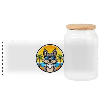 Tschechoslowakischer Wolfshund Rasse Cartoon Sonnenbrille Strand - Panorama Keksdose mit Holzdeckel - Weiß - Vorne