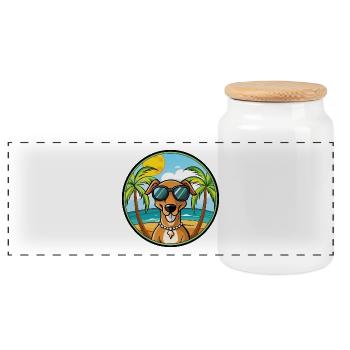 Kretischer Hund Hund Rasse Cartoon Sonnenbrille Strand - Panorama Keksdose mit Holzdeckel - Weiß - Vorne