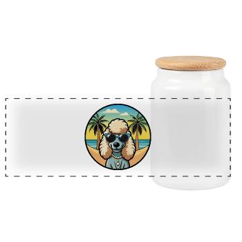 Corded Poodle Hunderasse Cartoon Sonnenbrille Strand - Panorama Keksdose mit Holzdeckel - Weiß - Vorne