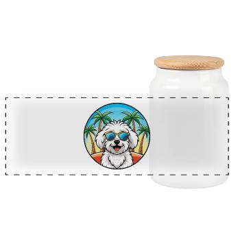 Bichon Frise Hunderasse Cartoon Sonnenbrille Strand - Panorama Keksdose mit Holzdeckel - Weiß - Vorne