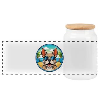 Chien Français Hunderasse Cartoon Sonnenbrille Strand - Panorama Keksdose mit Holzdeckel - Weiß - Vorne