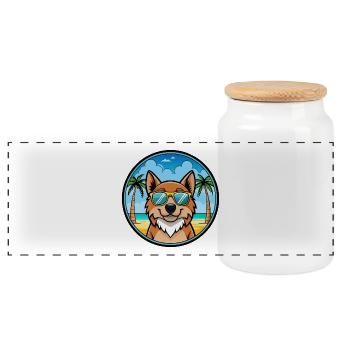 Kaukasische Ovcharka Hunderasse Cartoon Sonnenbrille - Panorama Keksdose mit Holzdeckel - Weiß - Vorne