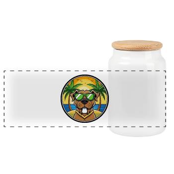 Brasilianische Dogge Hunderasse Cartoon Sonnenbrille Strand - Panorama Keksdose mit Holzdeckel - Weiß - Vorne