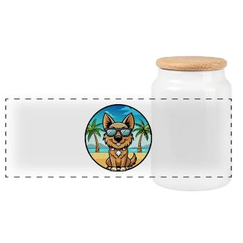Bohemian Shepherd Dog Breed Cartoon Sunglass Beach - Panoramic Cookie Jar with Wooden Lid - white - Front