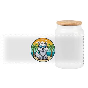 American Eskimo Dog Breed Cartoon Sunglasses Beach - Panoramic Cookie Jar with Wooden Lid - white - Front