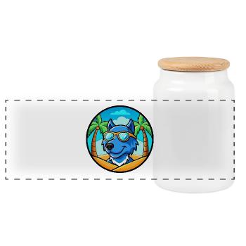 Blaue Spitzenhunderasse Cartoon Sonnenbrille Strand - Panorama Keksdose mit Holzdeckel - Weiß - Vorne