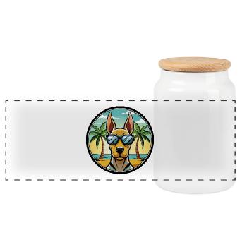 Belgian Pointer Dog Breed Cartoon Sunglasses Beach - Panoramic Cookie Jar with Wooden Lid - white - Front
