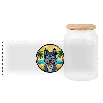 Schwarzer Norwegischer Elchhund Hunderasse Cartoon Strand - Panorama Keksdose mit Holzdeckel - Weiß - Vorne