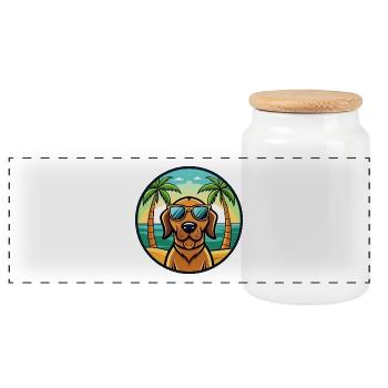Bloodhound Hund Rasse Cartoon Sonnenbrille Strand - Panorama Keksdose mit Holzdeckel - Weiß - Vorne