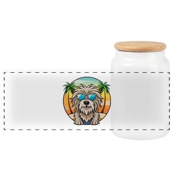 Bergamasco Chien de berger Race Dessin animé Lunettes de soleil Plage - Boîte à biscuits avec couvercle en bois - blanc - Devant