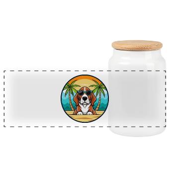Basset Artesien Normand Hunderasse Cartoon Beach - Panorama Keksdose mit Holzdeckel - Weiß - Vorne