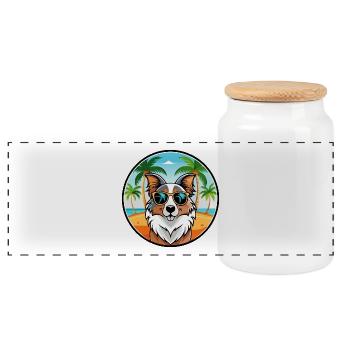 Australian Shepherd Dog Breed Cartoon Sunglasses - Panoramic Cookie Jar with Wooden Lid - white - Front