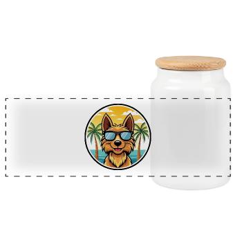 Australian Terrier Dog Breed Cartoon Sunglasses - Panoramic Cookie Jar with Wooden Lid - white - Front