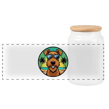 Airedale Terrier Hunderasse Cartoon Sonnenbrille Strand - Panorama Keksdose mit Holzdeckel - Weiß - Vorne