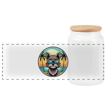 Affenpinscher Dog Breed Cartoon Sunglasses Beach - Panoramic Cookie Jar with Wooden Lid - white - Front