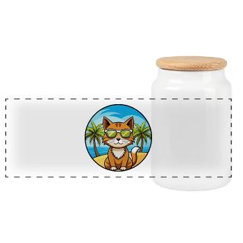 Havanna Braun Katze Rasse Cartoon Sonnenbrille Strand - Panorama Keksdose mit Holzdeckel - Weiß - Vorne